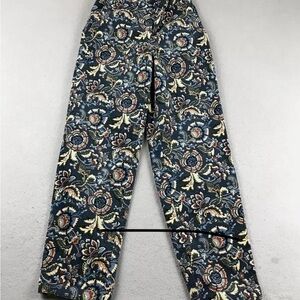 LOFT Navy Blue and Brown Straight Leg Pants with Ornate Pattern